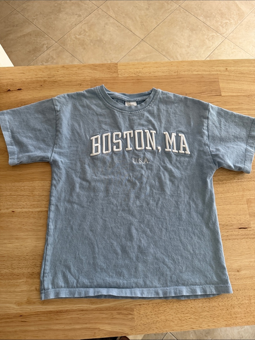 Zara Kids Light Blue "Boston, MA" Short Sleeve Tee